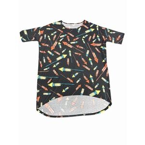 LuLaRoe Irma Black Fireworks Patriotic Tunic Tee 4th‎ July Size Large NWT